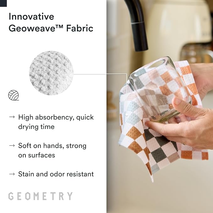 GEOMETRY Kitchen Dish Cloths - Quick Dry Dishcloths for Kitchen - Premium Dish Rags with Geoweave - 3-Pieces Autumn Checkers