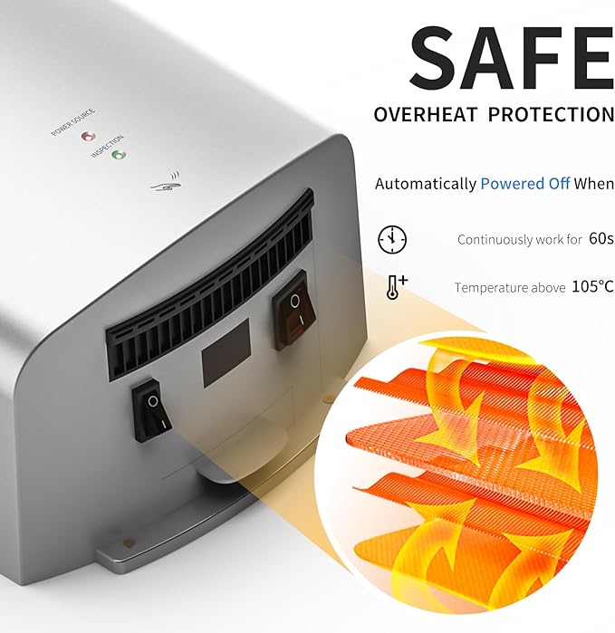 interhasa! Commercial Hand Dryer 110V Electric Hand Dryer for Bathroom with Hot n Cold Air,Electric Air Dryer 3-Pin Plug in