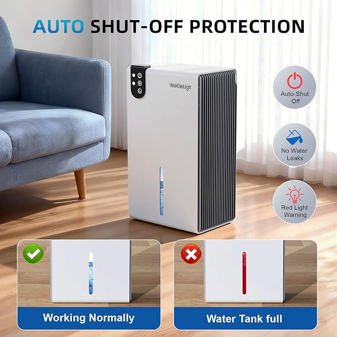 98 OZ Small Dehumidifier for Home 1000 Sq Ft, Quiet Dehumidifier with Drain Hose, Auto Shut-Off, Sleep Mode, 7-Color Light for Basement, Bedroom, Bathroom, Closet, RV (Grey White)