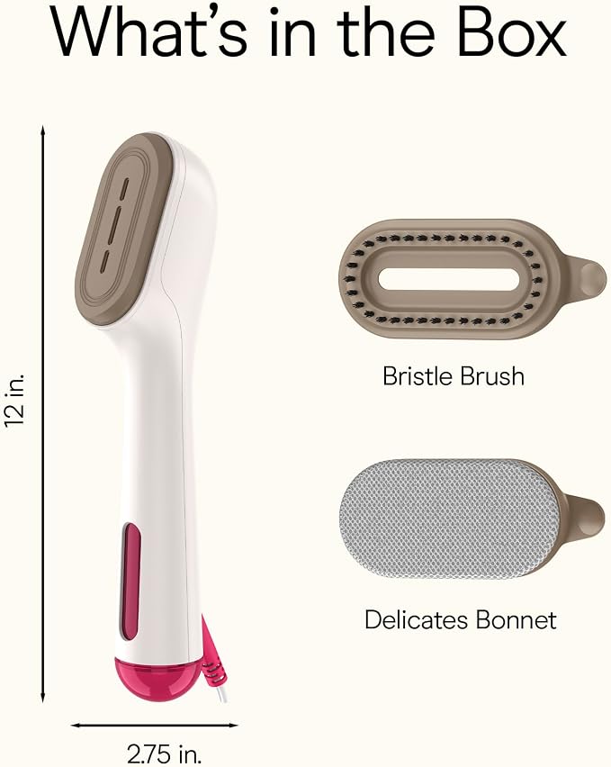 Conair 2-in-1 Steam & Iron Garment Wand, Portable Handheld Fabric Steamer with Ceramic Soleplate, 25-Second Heat-Up, 12-Minute Steam Time, Butter/Berry, GS47BB
