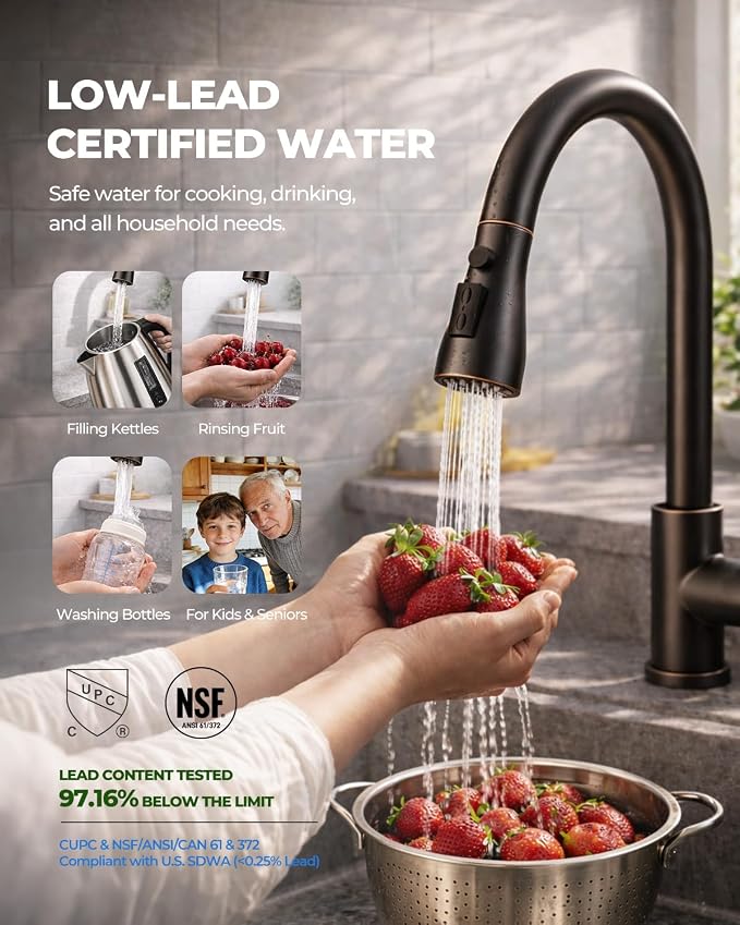 WEWE Kitchen Faucets with Pull Down Sprayer, Stainless Steel Single Handle 1 Hole for Family Kitchen Commercial Camper Laundry Rv Bar, Oil Rubbed Bronze