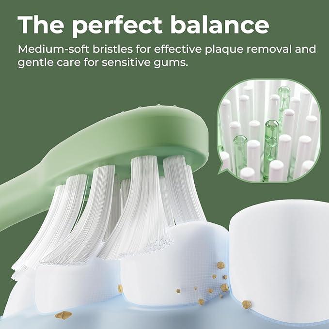 ODAY Plant-Based Electric Toothbrush Heads, Long-Lasting Replacement Brush Heads, Compatible Only with Sonic Electric Toothbrush Green - Pack of 3