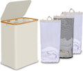 efluky Laundry Hamper with Lid, Trio Laundry Basket with 2 Removable Bags, 3 Section Laundry Bin with Bamboo Handles for Bathroom, Bedroom & Laundry Room, 160L (42.3 Gallon) Beige