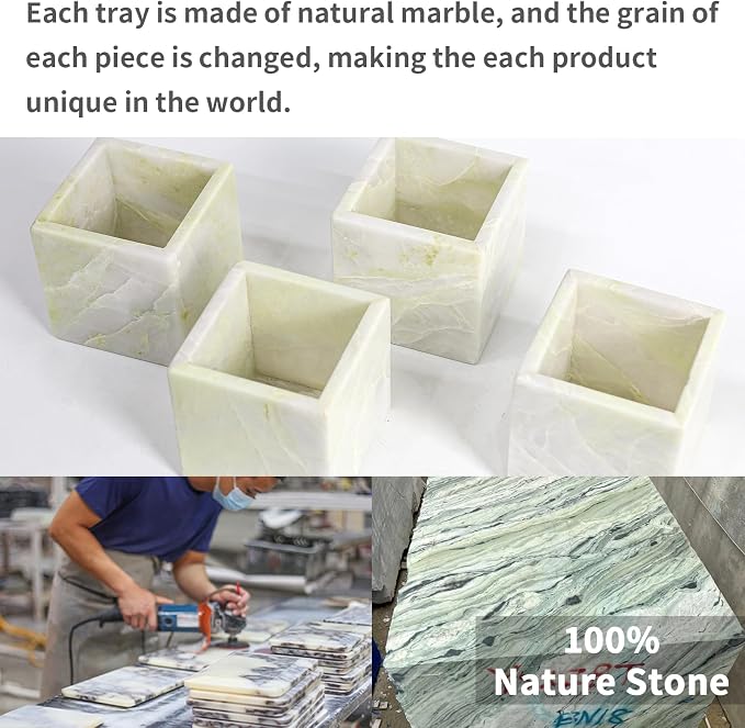 Natural Marble Makeup Brush Holder for Vanity, Toothbrush Holder for Bathroom, Luxurious Countertop Organizer, Green Bathroom Accessories Square
