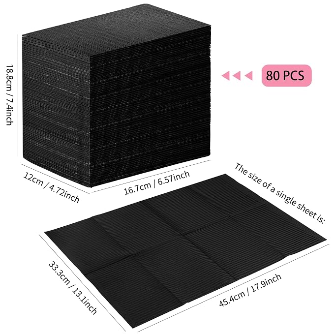 80pcs Disposable Nail Mats Foldable Nail Paper Towels, Table Acrylic Nail Practice Sheet, 3 Ply Waterproof Clean Nail Table Practice Mat for Salon Manicure Tattoo,Nail Art Accessories 13"x18"(Black)
