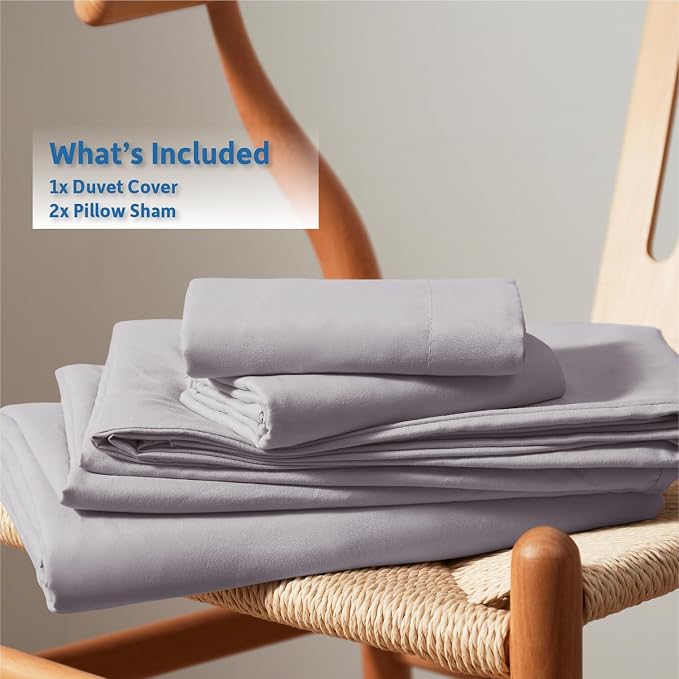 Nestl Grey Lavender Duvet Cover Queen Size - Soft Double Brushed Queen Duvet Cover Set, 3 Piece, with Button Closure, 1 Duvet Cover 90x90 inches and 2 Pillow Shams
