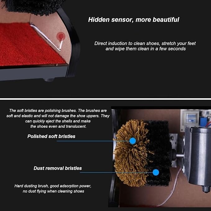 Electric Shoe Shine Polisher,Shoe Polisher Machine,Automatic Induction/Double Combination Brush/Smooth Operation for Family Hotel Bank Commercial (Gold )