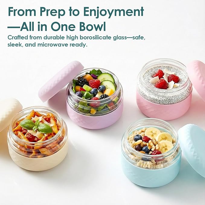 16 oz/2 Cup Glass Lunch Bowl Container with Lid, Leak & Spill Proof | BPA-Free, Microwave & Dishwasher Safe, Airtight Meal Prep & Food Storage Jar for Lunch, Salad, Soup, Oats, Stew, Yogurt