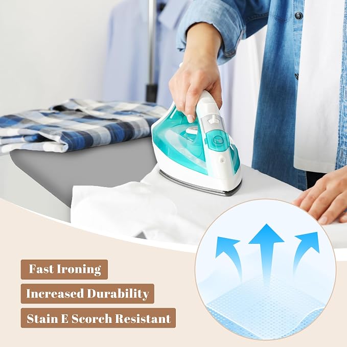 Ironing Board, Compact and Space Saver,Size 13 x 43 | Metal Construction Ironing Boards with Extra Thick Heavy Duty Padded, Stable Structure,Skid Feet, Premium Iron Board (grey)