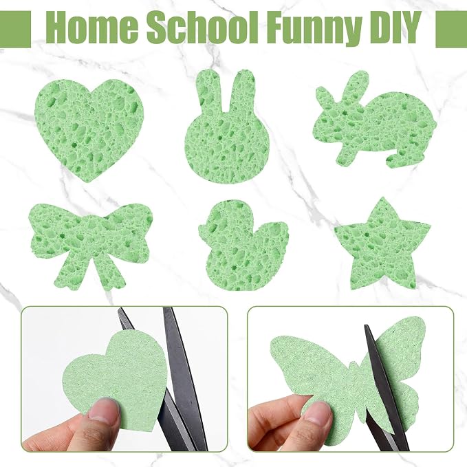 Zhengmy 48 Pieces Sponges Bulk Sponges Kitchen Compressed Sponge Natural Dish Sponge Compressed Wood Pulp Cleaning Without Scratching for Kitchen Bathroom, 3.9 x 2.4 x 0.12 Inch (Green)