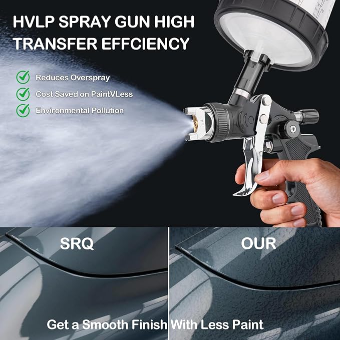 HVLP Air Spray Gun Kit Includes 10 Disposable 650ml Paint Cups with 1.4/1.7/2.0mm Nozzles. The Automotive Paint Spray Gun can be Used for Primer, Clear Topcoat Application(Black)
