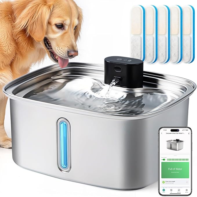 Smart Pet Water Fountain, 10L/338Oz Stainless Steel Cat Water Fountain with APP Monitoring, Automatic Dog Water Bowl Dispenser for Large Dogs Cats Mutil-Pets, Indoor and Outdoor