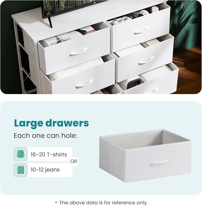 OLIXIS 6 Drawers Storage Organizers Units, Closet Organizers and Storage for Clothes, Fabric Storage Drawer TV Stand for Living Room, Chest of Dresser in 31.5" D x 11.8" W x 31.5" H, White