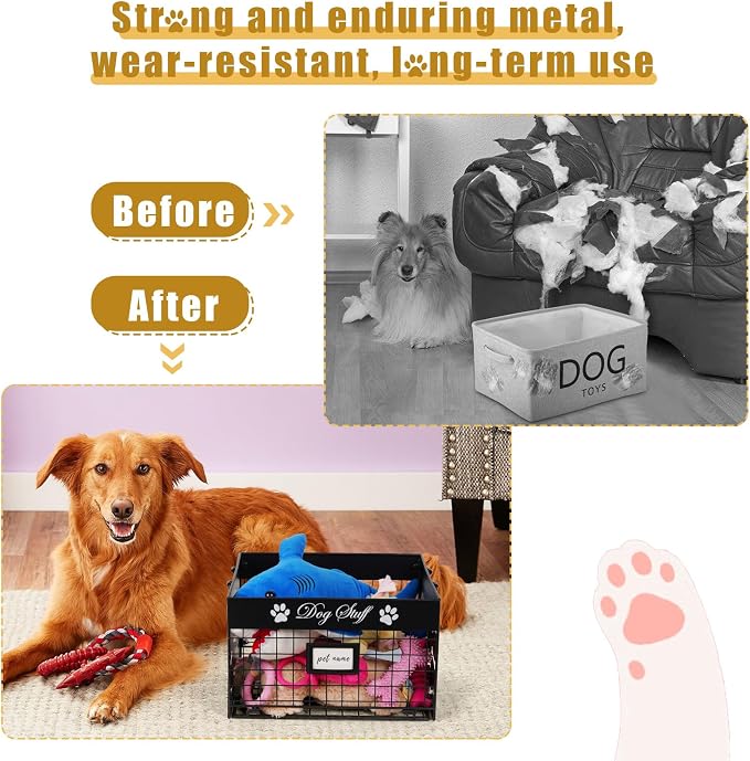 Bfttlity Dog Toy Bin Metal Basket Box for Storage Dogs Toys, Black | Dog Toy Basket with Handles for Living Room Storage Dogs Chew Pets Toys, Blankets, Clothes, Food