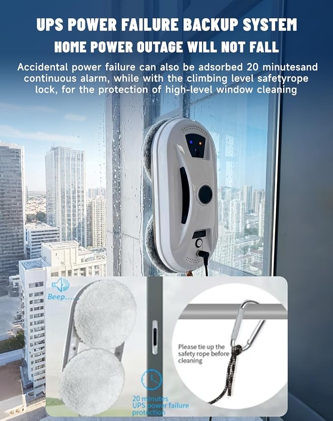Automatic Window Cleaning Robot, Robot Window Cleaner with AI Intelligent Positioning & Edge Detection & Powerful Suction, Anti-Drop Safety for High-Rise Glass & Large Bay Windows