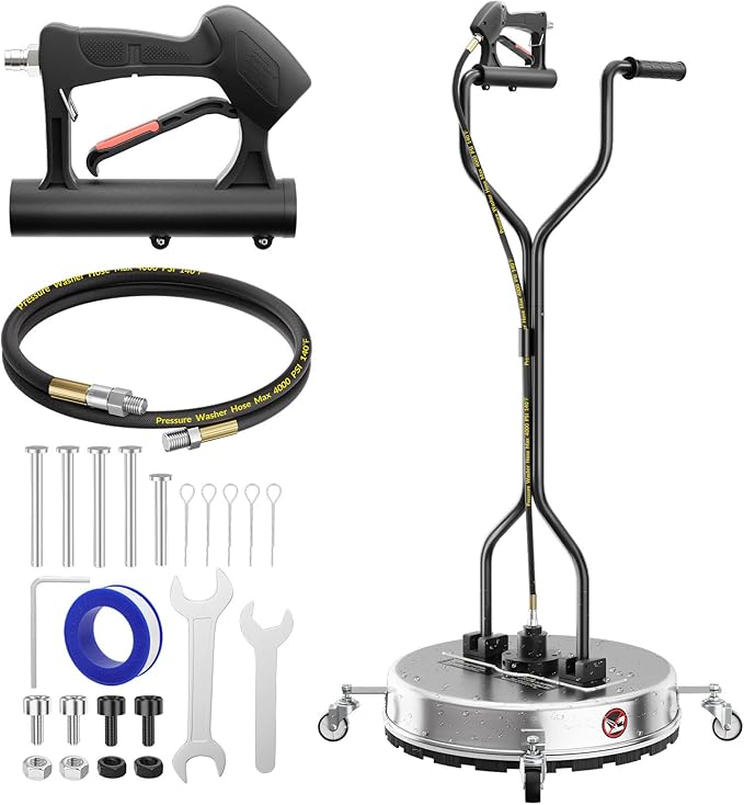 VELPAX 21 Inch Pressure Washer Surface Cleaner with 4 Wheels,Dual Handle,Stainless Steel Housing,4500 PSI Power Washer Accessory for Concrete, Patio, Sidewalk, Deck, Driveways and Daily Washing