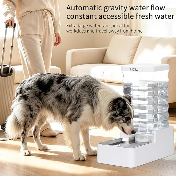 RIZZARI 10L Filtered Dog Water Dispenser:Gravity Auto Refill | Wide-Mouth Easy Cleaning/Fresh Water Filtration/Modern Home Appearance/Hassle-Free Refilling/Daily Hydration Support