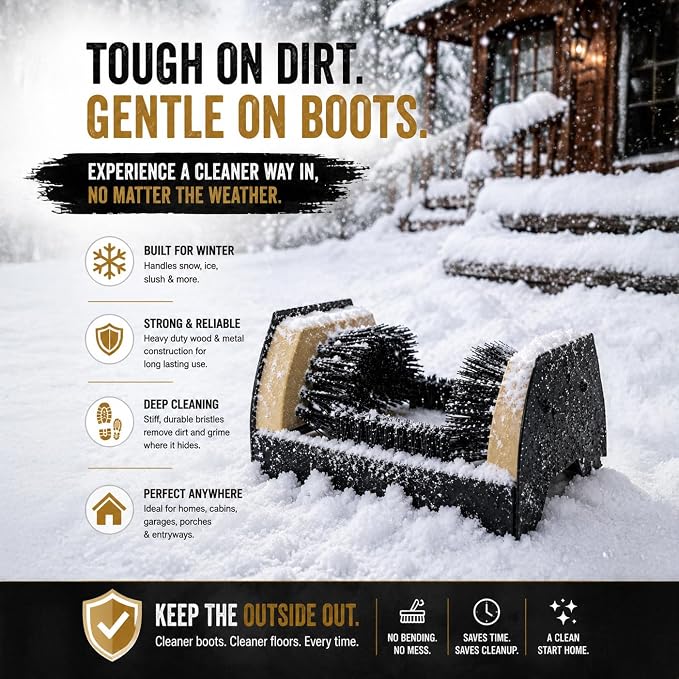 Heavy Duty Classic Outdoor Boot Scraper & Shoe Cleaner Brush with Stiff Bristles Metal Frame Portable or Floor Mounted for Entryways Barns Farms Garages Removes Mud Snow Sand Fits