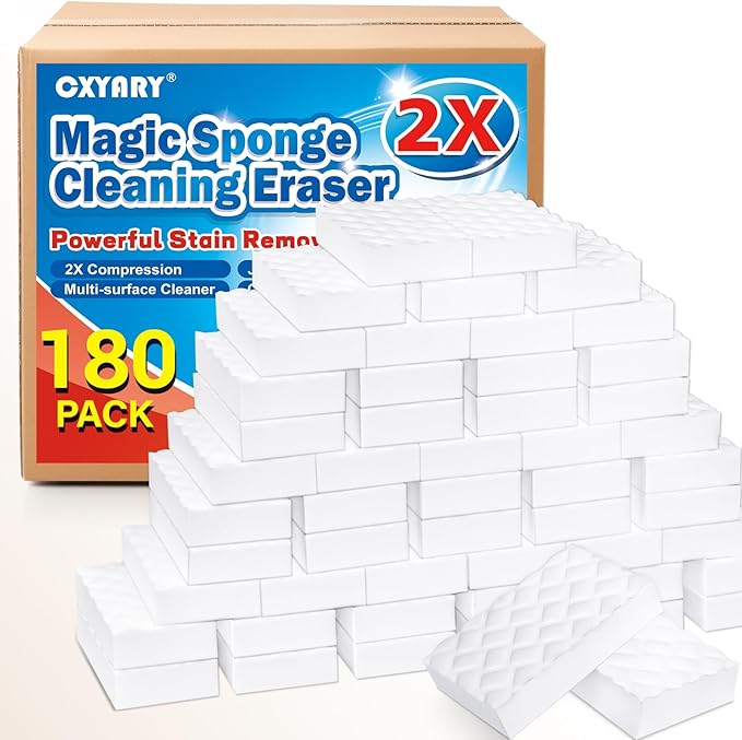 Magic Sponges Cleaning Eraser,180 Pack 2X Density Stronger Melamine Sponge Foam Pads, Multi-Functional Household Cleaner Dish Sponge, Cleaning Supplies for Kitchen, Bathroom, Floor, Sink,Wall Cleaner
