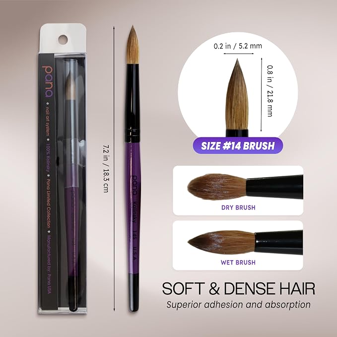 Professional Purple Wood Kolinsky Acrylic Nail Brush (Size: 6, 8, 10, 12, 14, 16, 18, 20, & 22) Pana Brand 100% Pure Kolinsky Hair (Size 14)