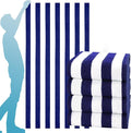 4 Packs Extra Large Bath Towels Striped Beach Towel Set Bathroom Sheets Bulk Oversized XL Big Fluffy Absorbent Microfiber Soft Blanket Turkish Hotel Shower Pool Hot Tub Toallas Baño Grandes Blue Navy