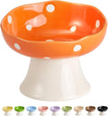 Orange Mushroom Cat Bowl, Elevated Ceramic Bowl for Cats | Elevated, Ceramic, Whisker Friendly, Anti Vomitin,Cute Mushroom Design