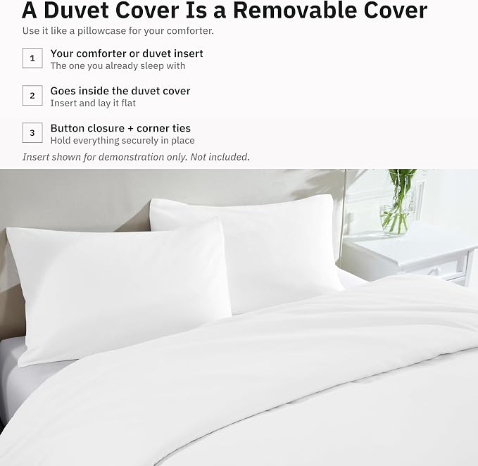 California Design Den 3-Piece Queen Duvet Cover Set Cotton - 400 Thread Count, 100% Cotton Sateen, Soft Queen Bed Duvet Cover Set, Button Closures, Corner Ties, Durable Bedding - Antique White