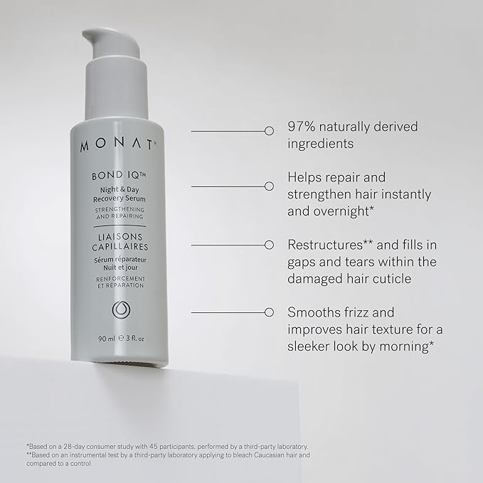 MONAT BOND IQ™ Night & Day Recovery Serum – Clinically Proven Strengthening & Repairing Formula - Bond-Building with Biomimetic Peptides & REJUVENIQE Oil for Softer & Shinier Hair – 90 ml / 3 fl oz