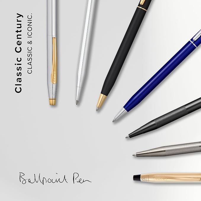 Cross Classic Century Lustrous Chrome Ballpoint Pen - Refillable Pen for Effortless Writing - Black Ink - Durable Construction - Premier Distinctive Look - Gift-Ready