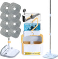 True & Tidy Square Spin Mop with Detachable Bucket, 8 Machine Washable Pads
