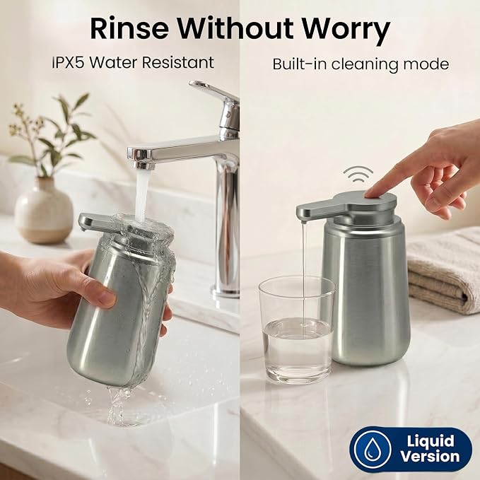 GentleJet NovaJet Automatic Liquid Soap Dispenser Touchless Sensor, USB-C Rechargeable, 304 Stainless Steel, IPX5 Waterproof for Bathroom Kitchen Sink, 10 oz / 300 ml