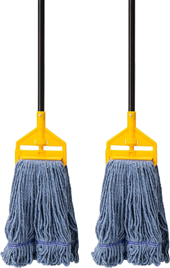 KeFanta 2 Pack Commercial Mop Heavy Duty Industrial Mops,60 inch Long Handle with Looped-End String Cotton Wet mop Head Replacement for House,Kitchen,Laminate,Tile,Vinyl,Hardwood Floor Cleaning(Blue)