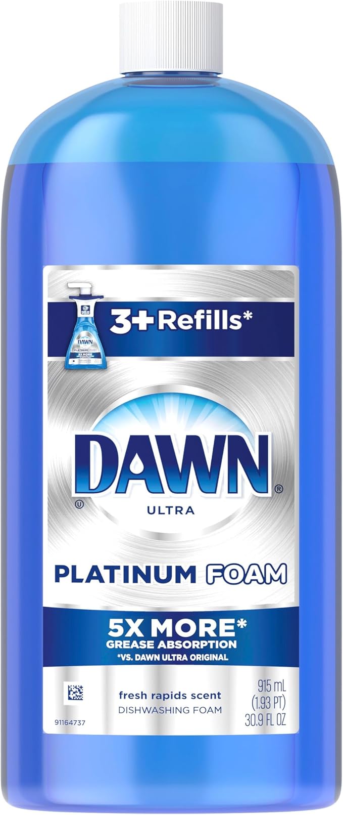 Dawn Dish Soap, Direct Foam Dishwashing Foam, Refill, Fresh Rapids Scent, 30.9 Fluid Oz (Pack of 6)