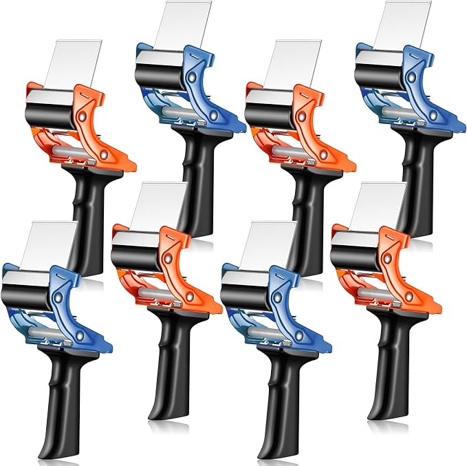 Jetec 8 Pcs 3 Inch Tape Gun Packing Tape Dispenser Gun with Blade Red and Blue for Packing Boxes Heavy Duty Lightweight Tape Sealing Cutter for Gift Wrapping Paper Cutter
