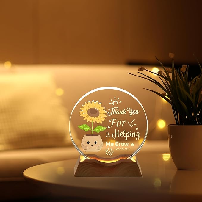 ZHSHWAT Thank You Gifts, LED Light Up Crystal Sunflower Decor - Thank You for Helping Me Grow - Teacher Appreciation Gift,Ideal for Teacher Retirement Birthday Graduation Christmas
