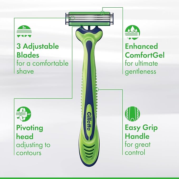 Gillette Sensor3 Sensitive Men's Disposable Razor, 4 Razors (Pack of 12)