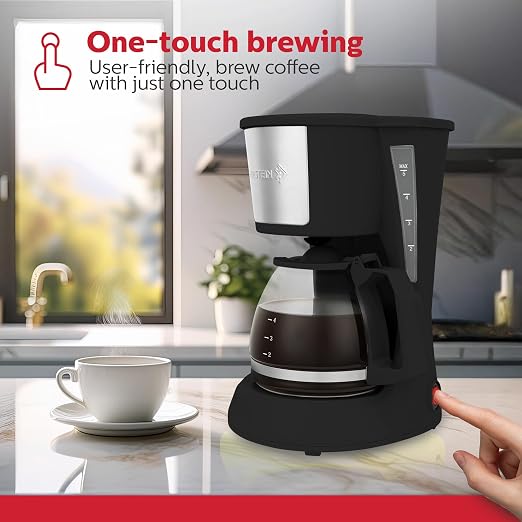 Holstein Housewares 5 Cup Drip Coffee Maker – Compact and User-Friendly with Auto Pause & Serve, Reusable Filter, Measuring Spoon & Glass Carafe, Office & Dorm Use, Black