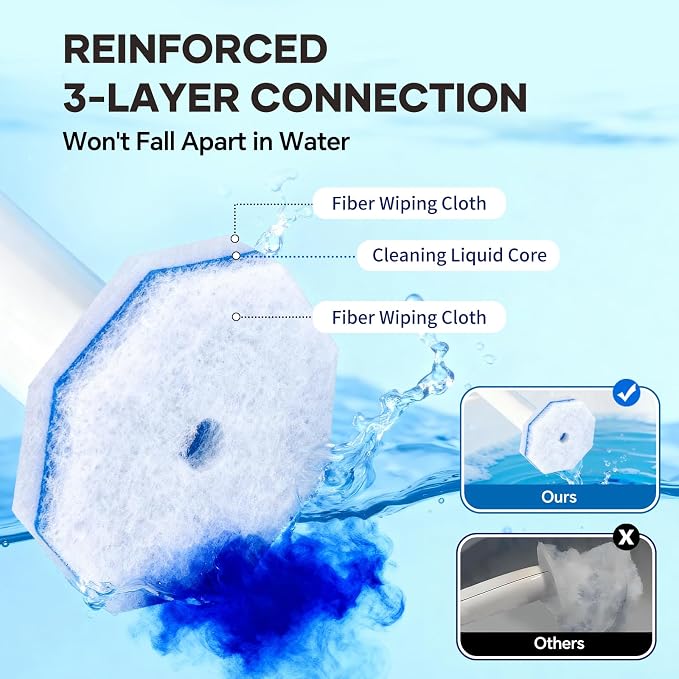 30 Toilet Bowal Wand Refills Fits for Clorox Toilet Brush Wand, Upgrade 3-Layer Disposable Bowl Cleaner Refills for Bathroom Cleaning, 3X Cleaning Power, No Falling Apart