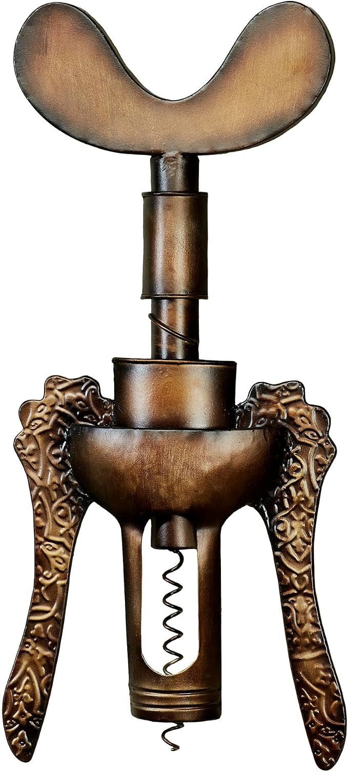 Touch of Class Antique Corkscrew Metal Wall Art Burnished Gold | Wine Bottle Opener Decor for Bar, Bedroom, Living Room, Kitchen