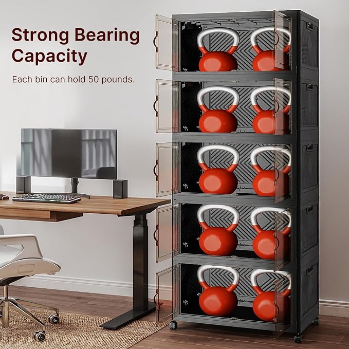 Stackable Storage Bins, 560QT Collapsible Drawers with 1 Lid | Large Capacity, Magnetic Door, Stack Lock, Rolling Wheels, Foldable Design, Organizers and Storage for Bedroom Dorm Garage
