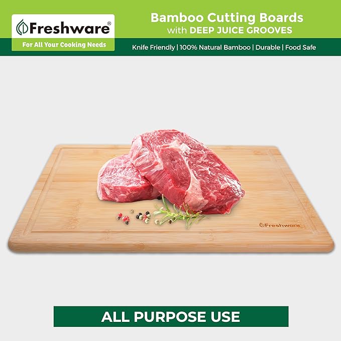 Freshware 20 Inch 2XL Bamboo Cutting Boards for Kitchen, Stove Top Butcher Block, Extra Large Wooden Carving Board for Meat, Veggies, Charcuterie Board with Deep Juice Grooves (2XL, 20x14")