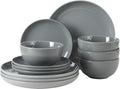 Gibson Home Rockaway 12 Piece Plates and Bowls Matte Outside/Shiny Inside Glaze Service for 4 Dinnerware Set - Blue - Dishwasher and Microwave Safe