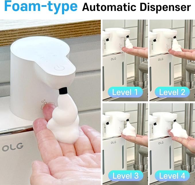 OLG Touchless Soap Dispenser - Automatic Hand - Dual Tank - 27 fl oz - Dish Detergent - Kitchen Bathroom - Foam and Liquid
