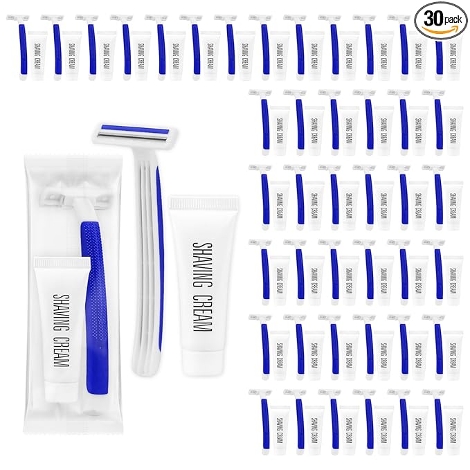 Disposable Razors in Bulk,razors individually wrapped bulk,Twin Blade Razors with Clear Safety Cap and Shaving Cream, Razors For Homeless, Hotel,Air Bnb,Shelter/Homeless/Travel (30PCS)