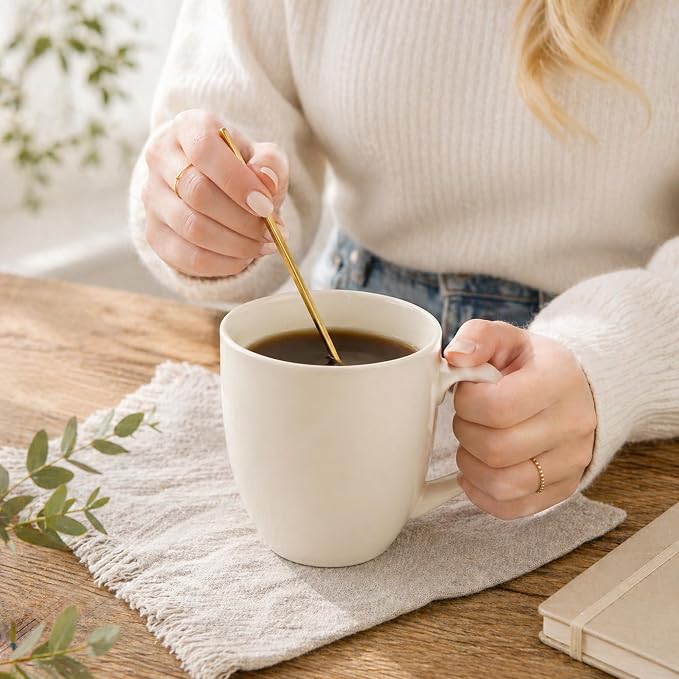 AmorArc 12oz Coffee Mugs Set of 6, Ceramic Coffee Mugs for Man, Woman, Dad, Mom, Modern Coffee Cups with Handle for Tea/Latte/Cappuccino/Cocoa. Dishwasher&Microwave Safe, Light Beige