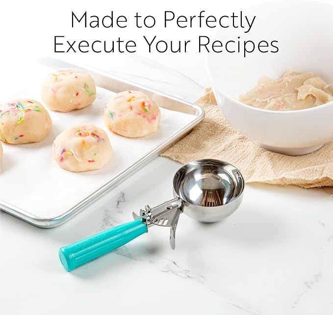 Restaurantware Met Lux 3.25 Ounce Portion Scoop 1 Trigger Release Cookie Scoop - With Green Handle Stainless Steel Disher For Portion Control Scoop Cookie Dough Cupcake Batter Or Ice Cream