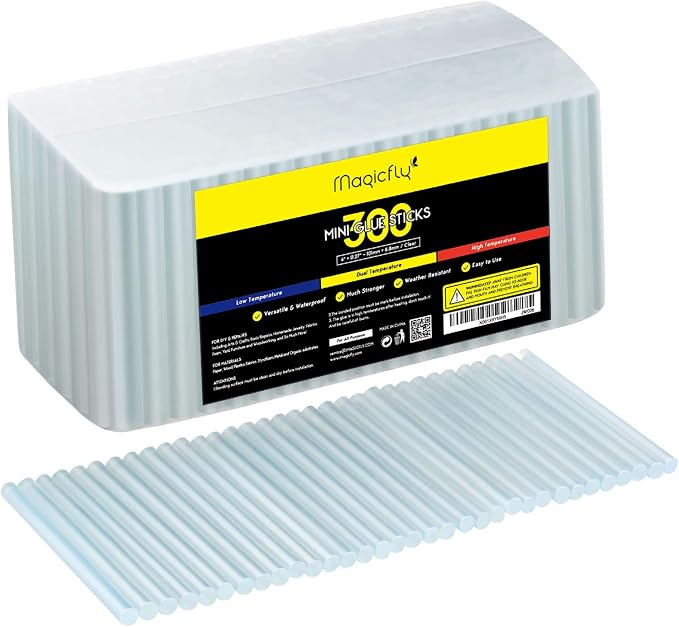 Magicfly Mini Hot Glue Gun Sticks, Huge Pack of 300, 4" Long and 0.27" Diameter Hot Melt Glue Sticks, Compatible with Most Glue Guns, Perfect for DIY Craft Projects and Sealing