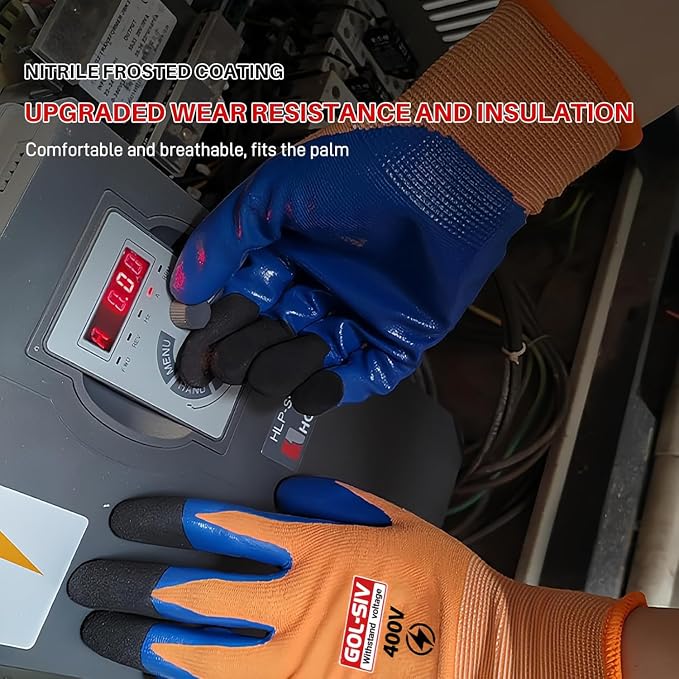 400V Electrical Gloves (3 Pairs, XL), Flame Retardant Low Voltage Insulated Gloves, High Grip Rubber Safety Work Gloves for EV, Solar, HVAC & Panel Maintenance