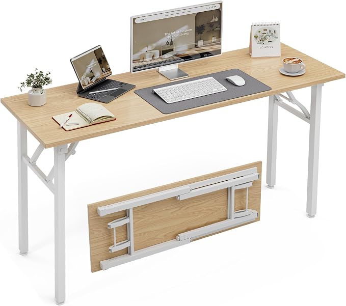 XBurmo Folding Desk Foldable Table, No Assembly 55.1" Foldable Desk Space-Saving Workstation for Small Space, Computer Table, Flat Storage for Home Office, Bedroom, Dorm, Study Room, Light Maple