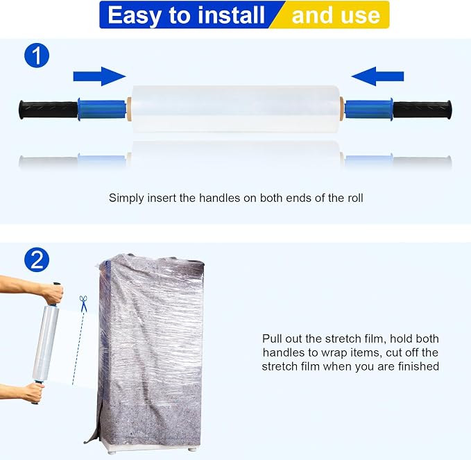 Stretch Film, RAZCC Stretch Wrap Industrial Strength, Shrink Wrap for Pallet Wrap, Heavy Duty Clear Plastic Wrap with Handles, Moving Wrapping Plastic Roll, 15" x 1000 Ft Per Roll, 60 Gauge, 1 Pack